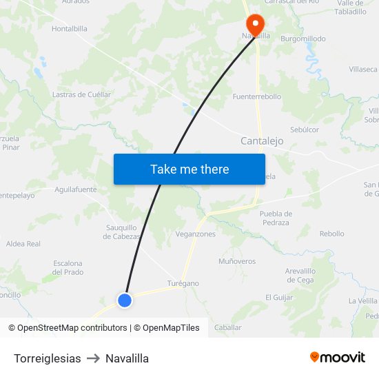 Torreiglesias to Navalilla map