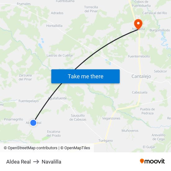 Aldea Real to Navalilla map