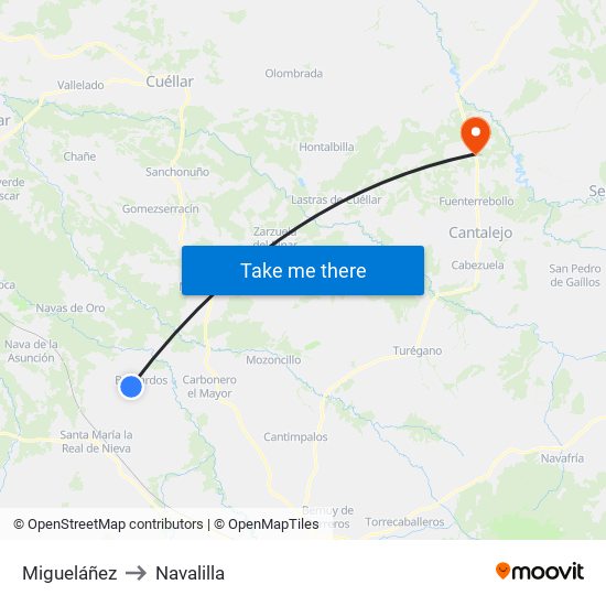 Migueláñez to Navalilla map