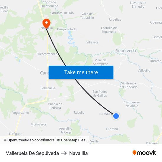 Valleruela De Sepúlveda to Navalilla map