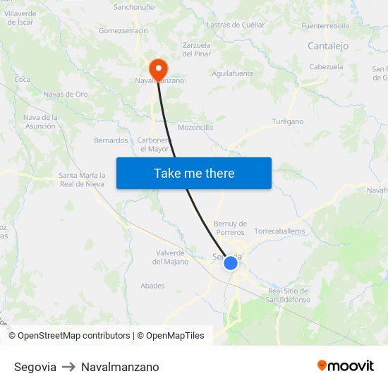 Segovia to Navalmanzano map