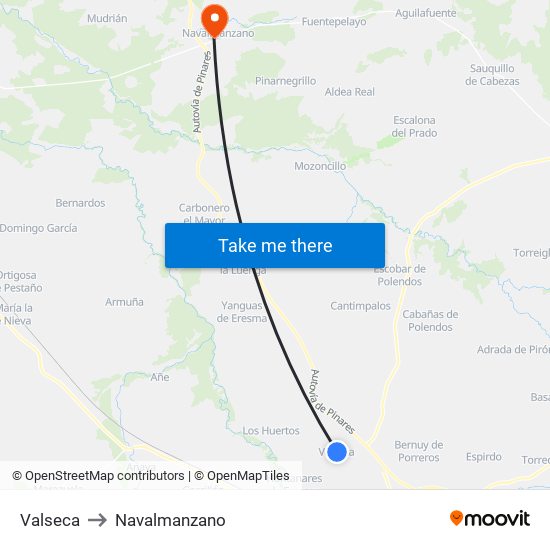 Valseca to Navalmanzano map