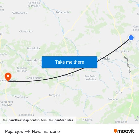 Pajarejos to Navalmanzano map
