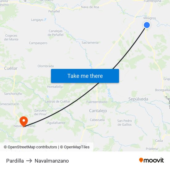 Pardilla to Navalmanzano map