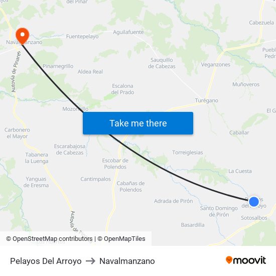 Pelayos Del Arroyo to Navalmanzano map