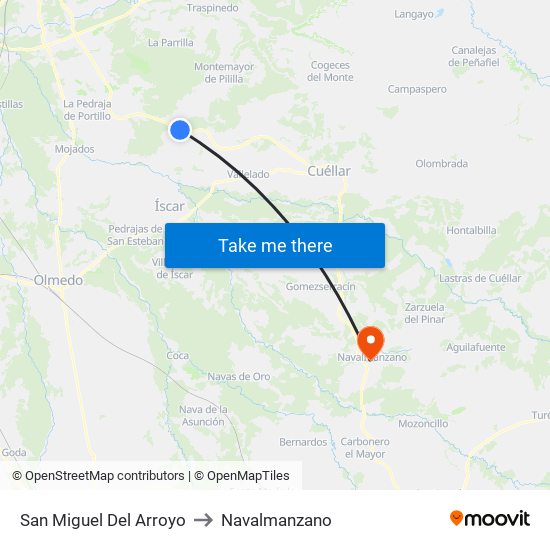 San Miguel Del Arroyo to Navalmanzano map