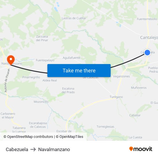 Cabezuela to Navalmanzano map