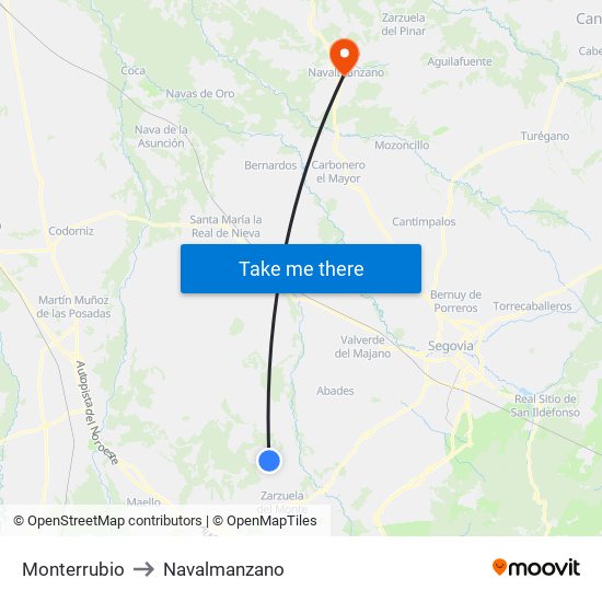 Monterrubio to Navalmanzano map