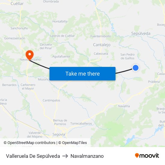 Valleruela De Sepúlveda to Navalmanzano map