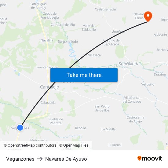 Veganzones to Navares De Ayuso map