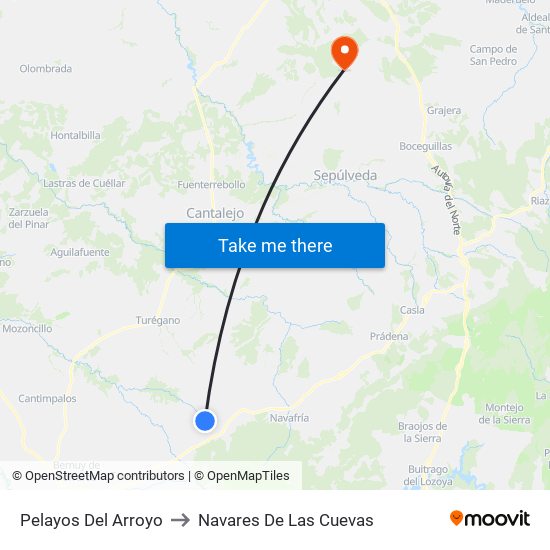 Pelayos Del Arroyo to Navares De Las Cuevas map