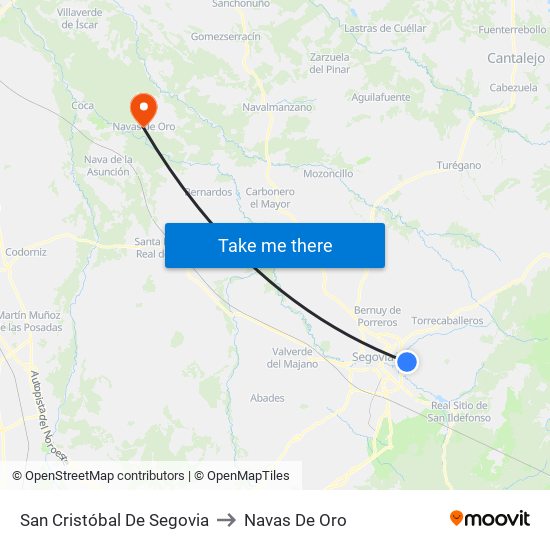 San Cristóbal De Segovia to Navas De Oro map