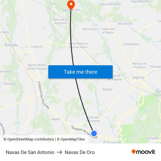 Navas De San Antonio to Navas De Oro map