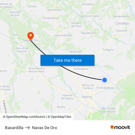 Basardilla to Navas De Oro map