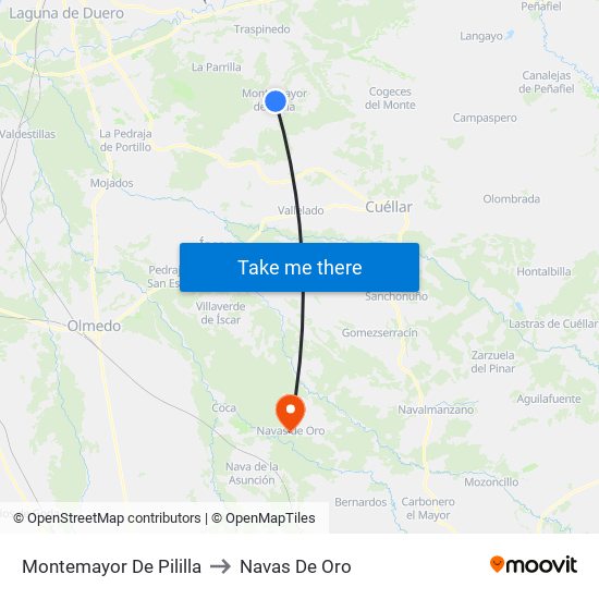 Montemayor De Pililla to Navas De Oro map