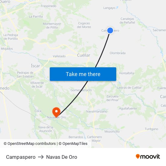 Campaspero to Navas De Oro map