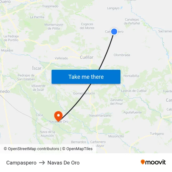 Campaspero to Navas De Oro map