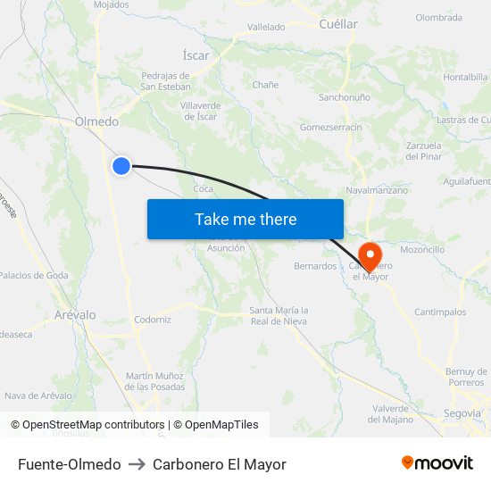 Fuente-Olmedo to Carbonero El Mayor map