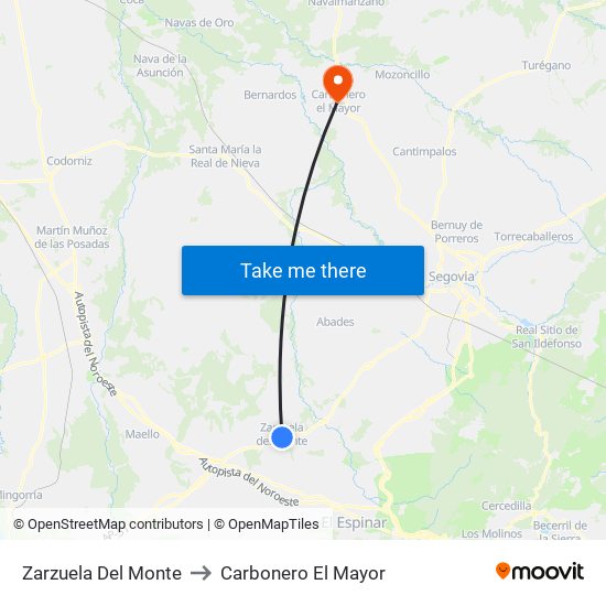 Zarzuela Del Monte to Carbonero El Mayor map