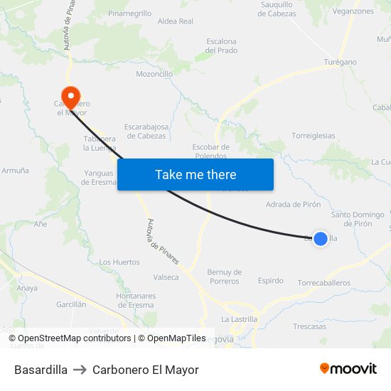 Basardilla to Carbonero El Mayor map