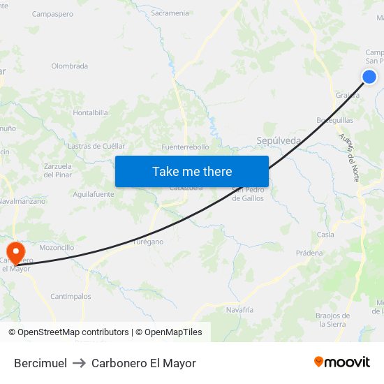 Bercimuel to Carbonero El Mayor map