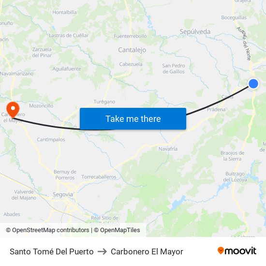 Santo Tomé Del Puerto to Carbonero El Mayor map