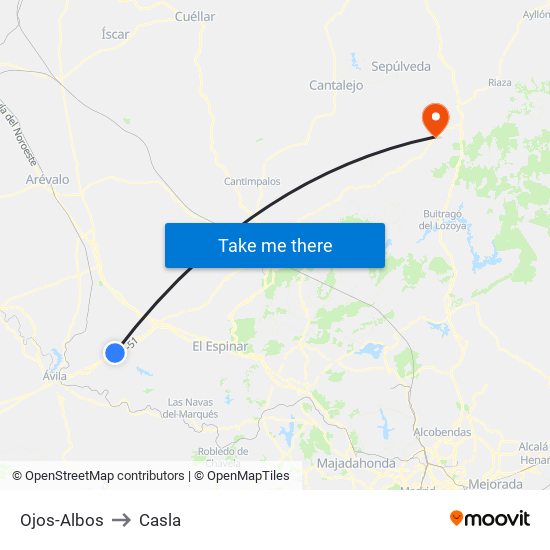 Ojos-Albos to Casla map