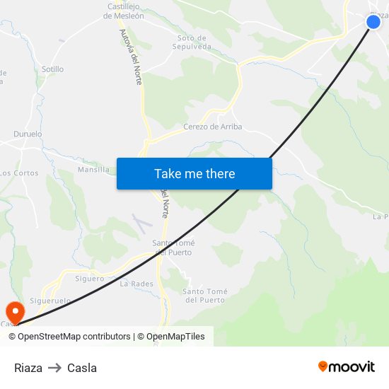 Riaza to Casla map