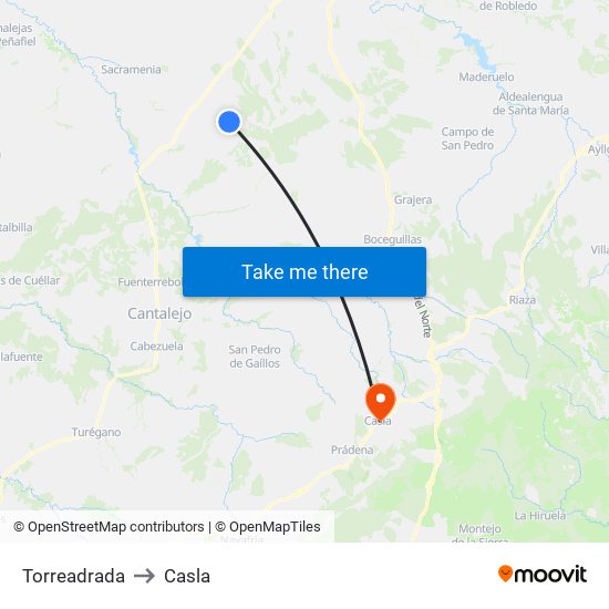 Torreadrada to Casla map