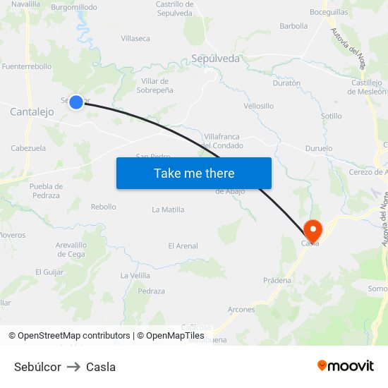 Sebúlcor to Casla map
