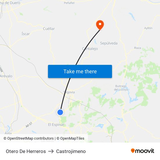 Otero De Herreros to Castrojimeno map