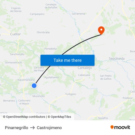 Pinarnegrillo to Castrojimeno map