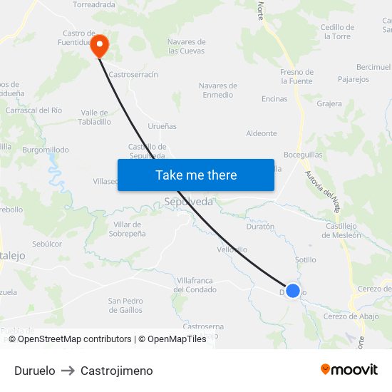 Duruelo to Castrojimeno map