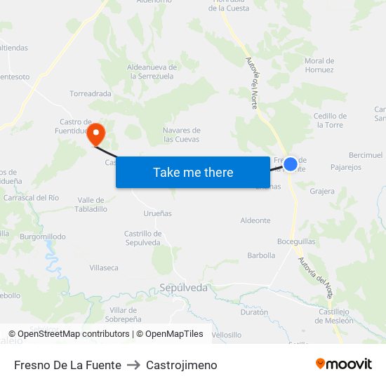 Fresno De La Fuente to Castrojimeno map