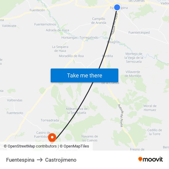 Fuentespina to Castrojimeno map