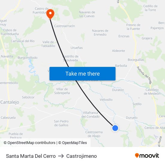 Santa Marta Del Cerro to Castrojimeno map