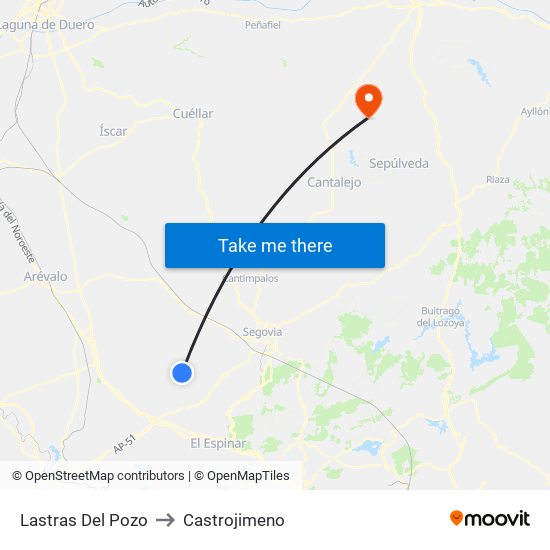 Lastras Del Pozo to Castrojimeno map