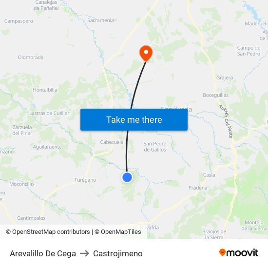 Arevalillo De Cega to Castrojimeno map