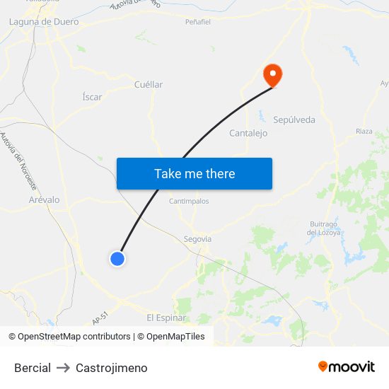Bercial to Castrojimeno map