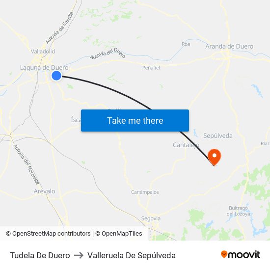 Tudela De Duero to Valleruela De Sepúlveda map