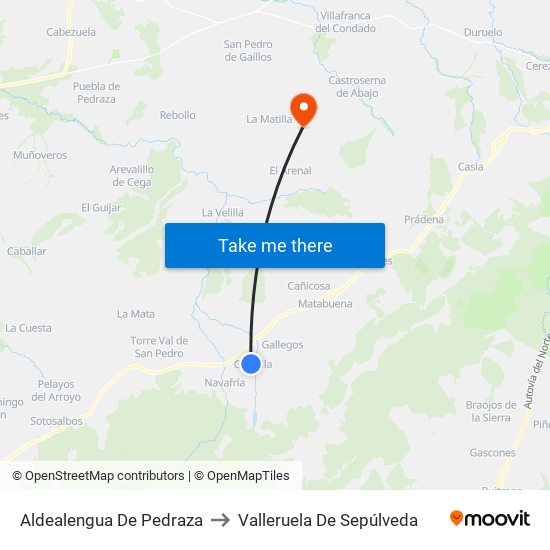 Aldealengua De Pedraza to Valleruela De Sepúlveda map