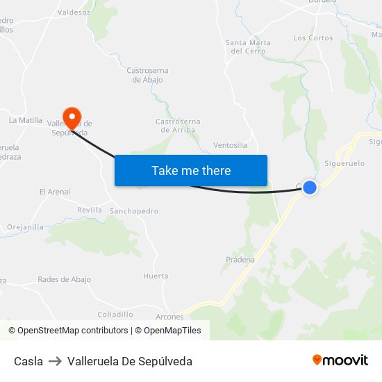 Casla to Valleruela De Sepúlveda map