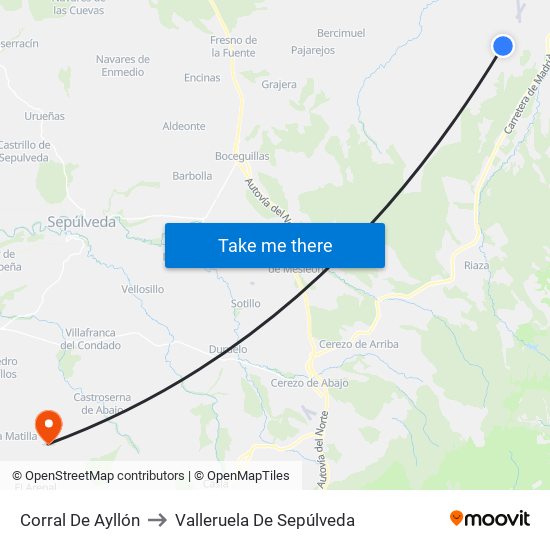 Corral De Ayllón to Valleruela De Sepúlveda map