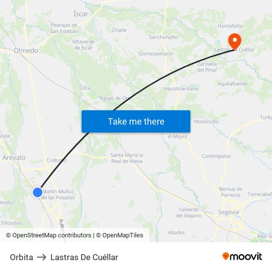 Orbita to Lastras De Cuéllar map