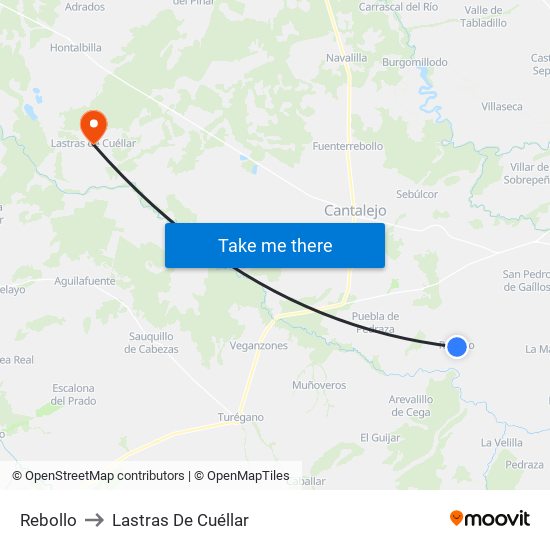 Rebollo to Lastras De Cuéllar map