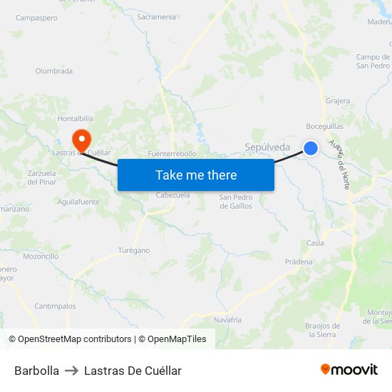 Barbolla to Lastras De Cuéllar map