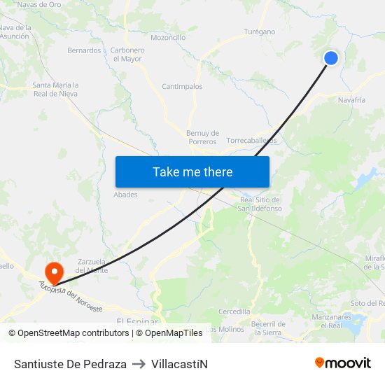 Santiuste De Pedraza to Villacastí­N map
