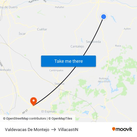 Valdevacas De Montejo to Villacastí­N map