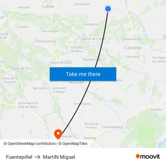 Fuentepiñel to Martí­N Miguel map