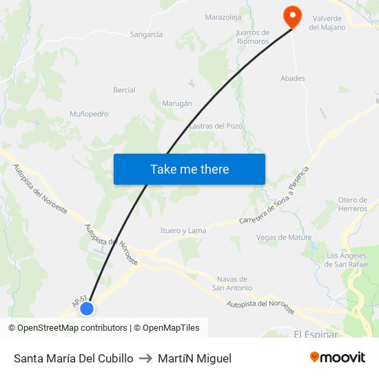 Santa María Del Cubillo to Martí­N Miguel map